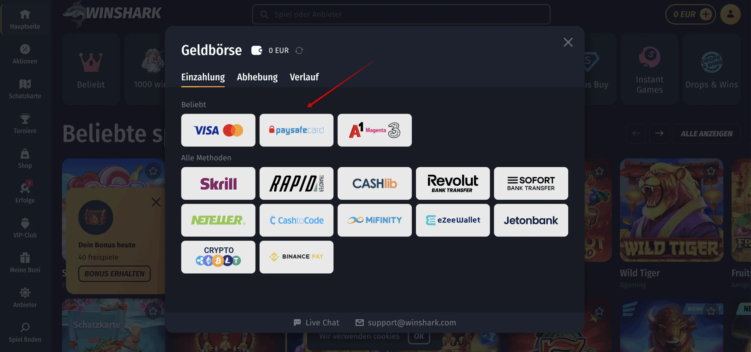 WinShark Casino PaysafeCard