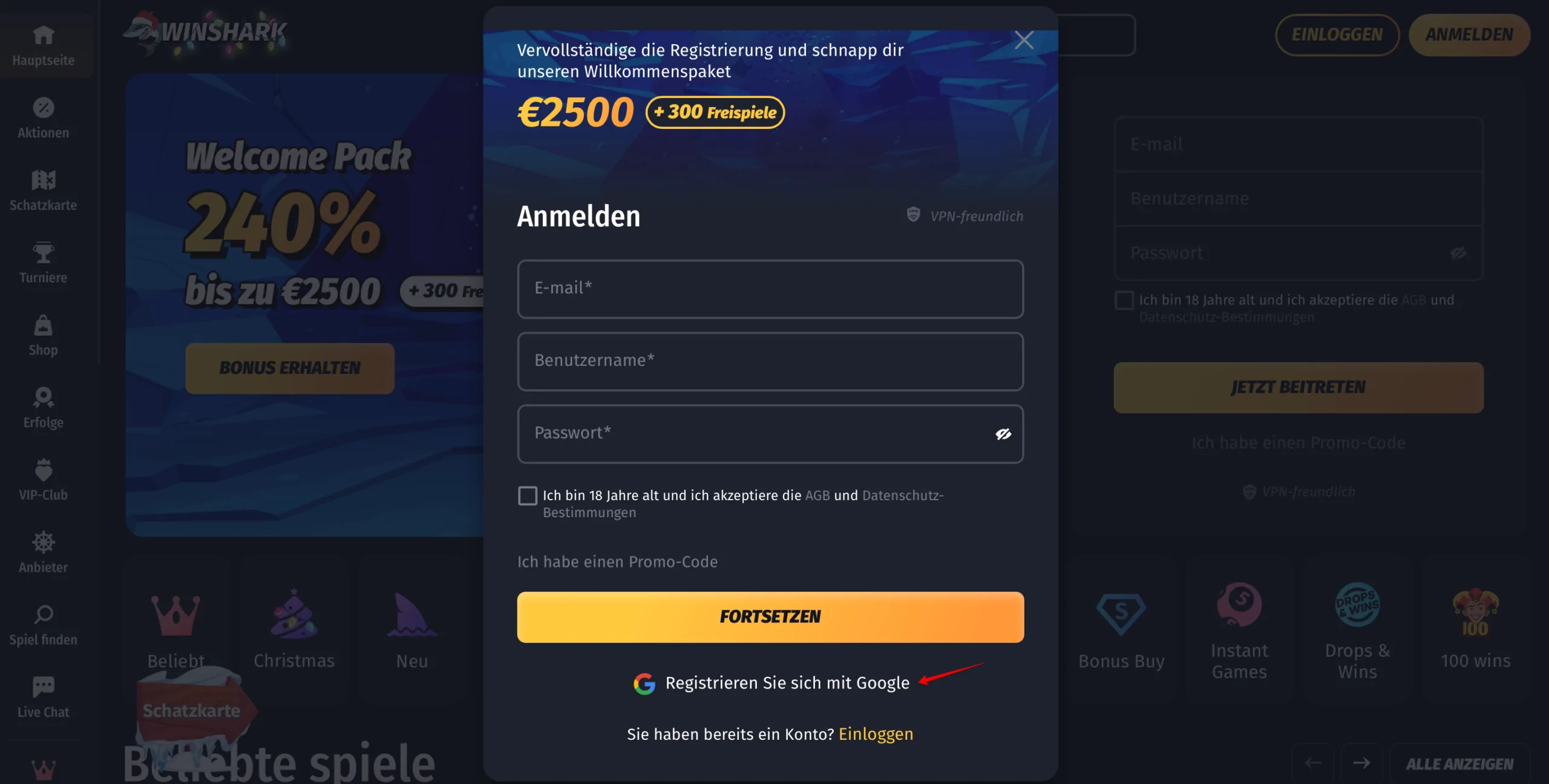 Register WinShark Casino